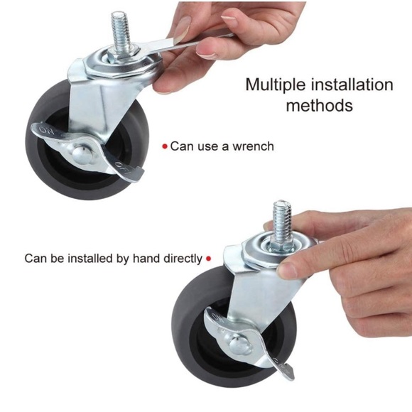 Caster Wheels, 3" Locking Swivel Casters Set of 4, 3/8"-16 x 1" - Picture 6 of 6